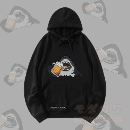 MODAKAWA Streetwear Pullover Hoodie mit Hai-Bier-Motiv - Schwarz - 5XL - image 4