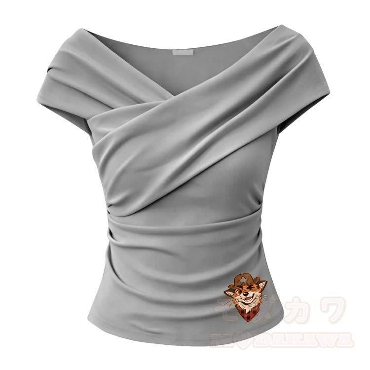 MODAKAWA X atka Fox Graphic Off Shoulder Top & Mesh Maxi Skirt - Graues Oberteil - One Size - image 4