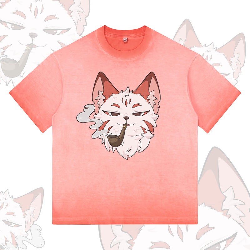 Pipe Fox Graphic Modakawa 100% Cotton Gradient Washed T-Shirt - Orange - 5XL - image 3