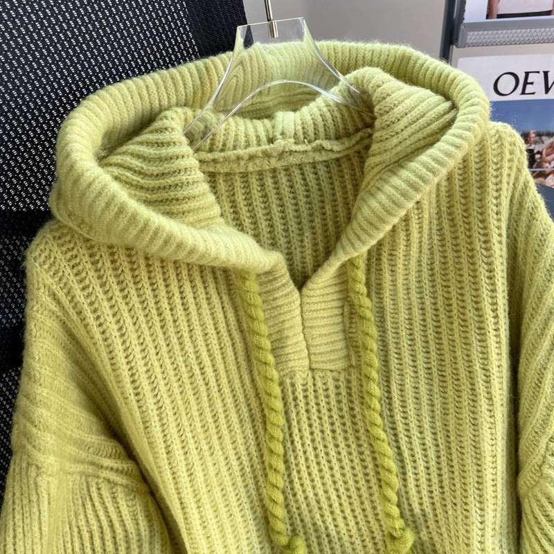 Flauschiger Patchwork-Strick-Kapuzenpullover - image 4