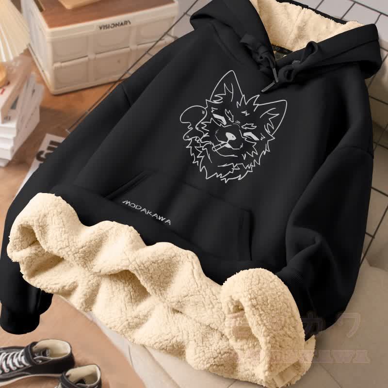 MODAKAWA Koda Smoking Puppy Grafik Dick Fleecegefütterter Winterhoodie - Schwarz - 2XL - image 3