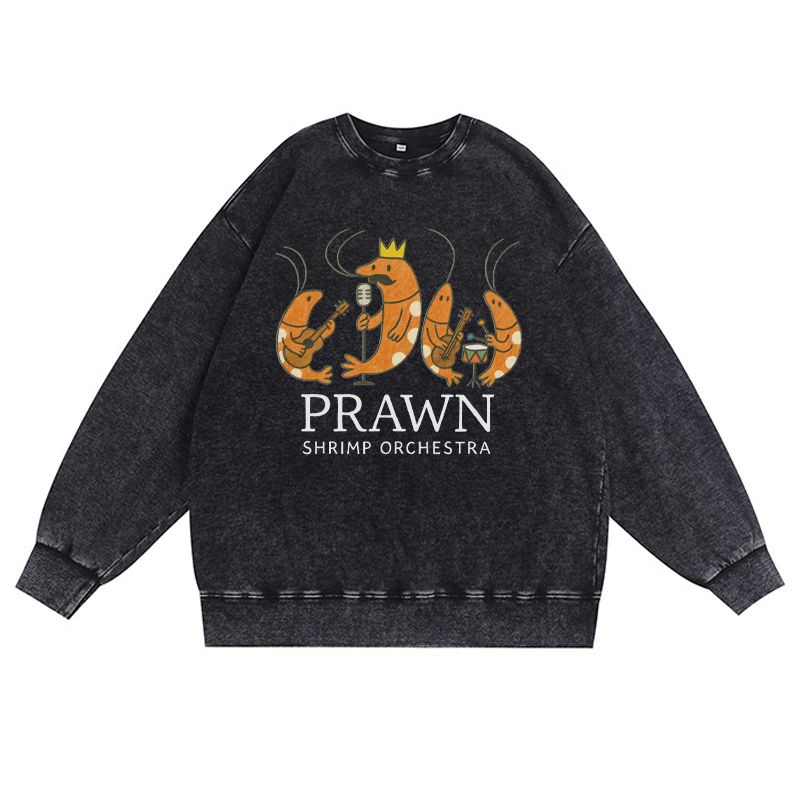 PRAWN SHRIMP ORCHESTRA Unisex Vintage gewaschen Sweatshirt Band Grafik Crewneck Pullover - Schwarz - 3XL - image 3