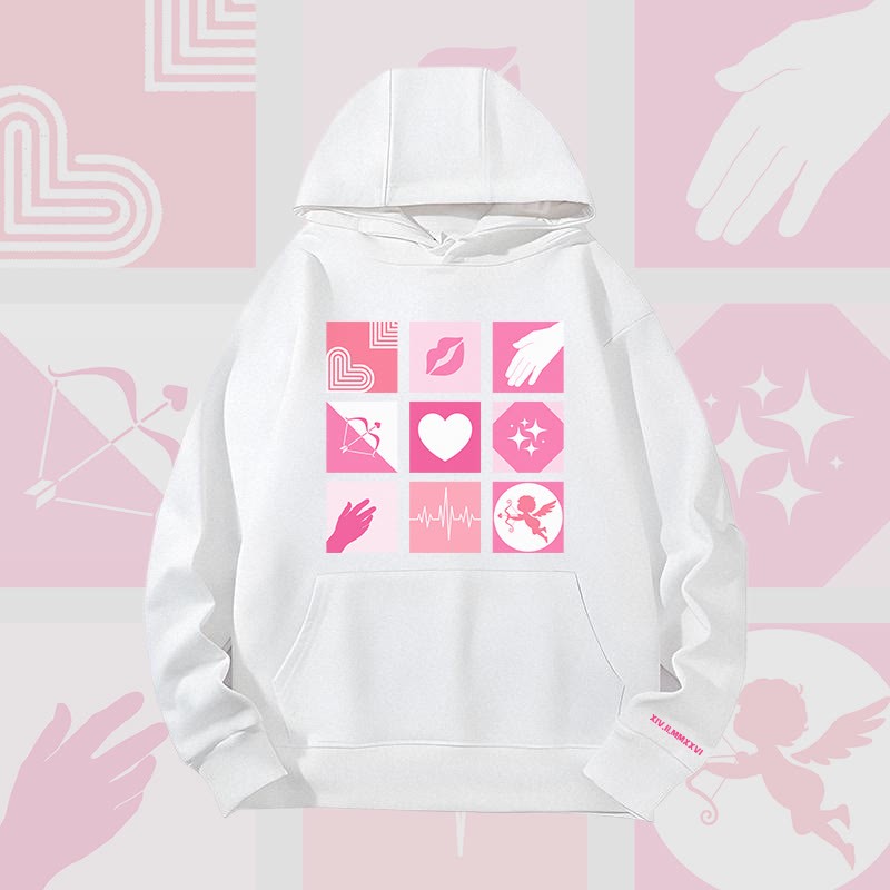 MODAKAWA Hoodie mit Liebessymbolen-Gittergrafik, schwere Ausführung - White - 2XL - image 3