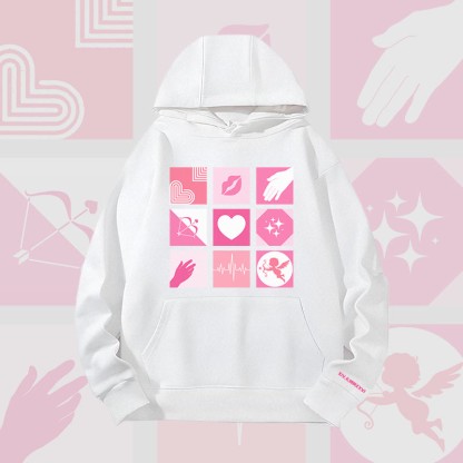MODAKAWA Hoodie mit Liebessymbolen-Gittergrafik, schwere Ausführung - White - 2XL - image 3