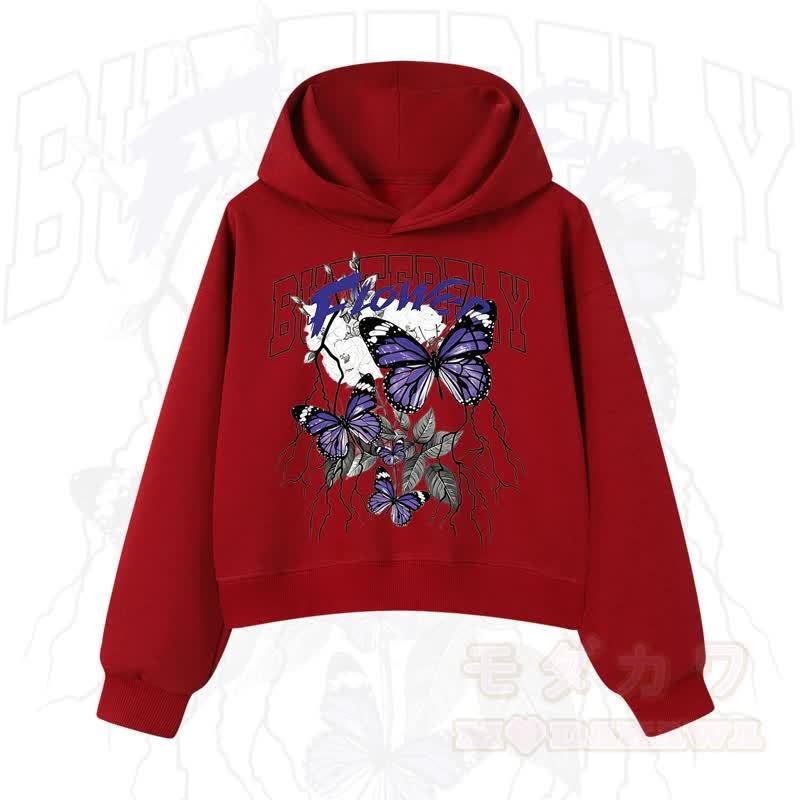 MODAKAWA BUTTERFLY FLOWER Cropped Cotton Hoodie - Rot - 3XL - image 11