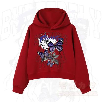 MODAKAWA BUTTERFLY FLOWER Cropped Cotton Hoodie - Rot - 3XL - image 11