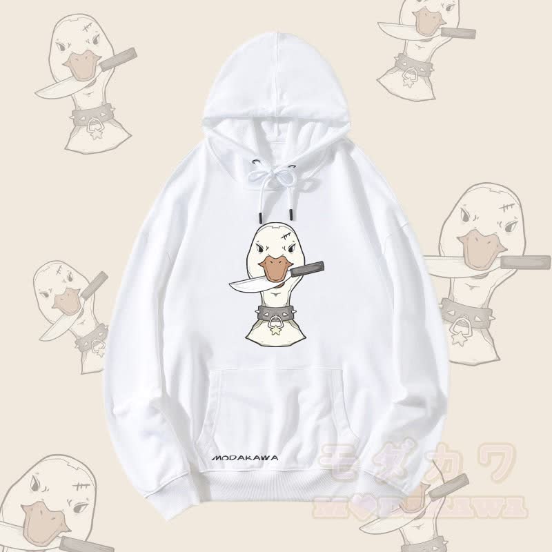 MODAKAWA Streetwear Pullover Hoodie mit Goose-und-Messer-Grafik - Weiß - 5XL - image 3