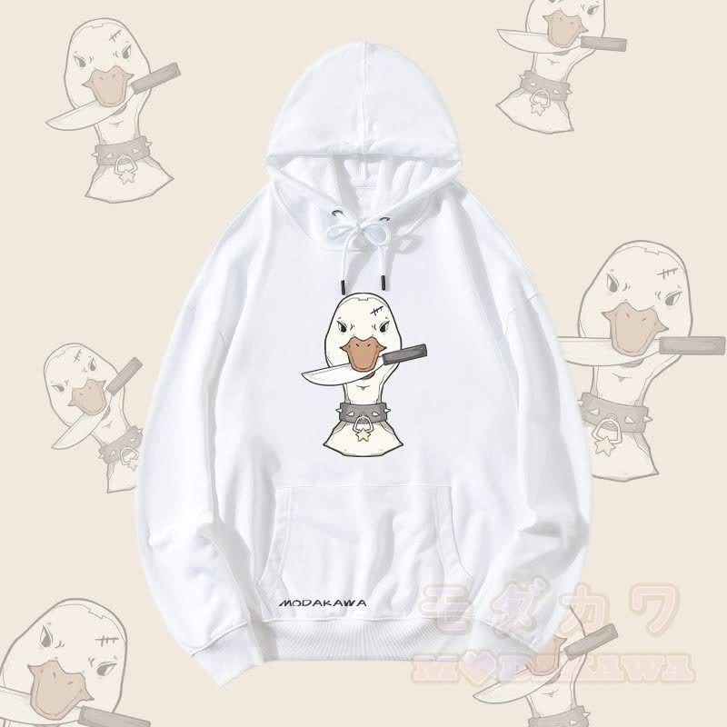 MODAKAWA Streetwear Pullover Hoodie mit Goose-und-Messer-Grafik - Weiß - 5XL - image 3