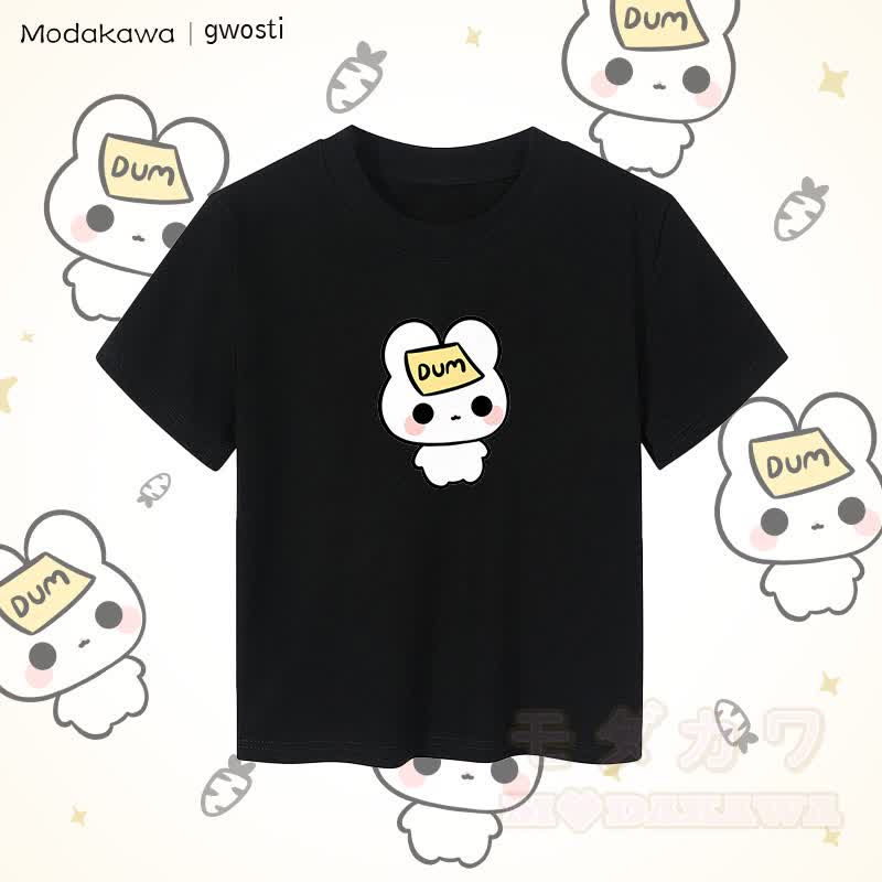 MODAKAWA X gwosti DUM Bunny Graphic Damen Cropped T-Shirt, 92 % gekämmte Baumwolle - Schwarz - XL - image 5