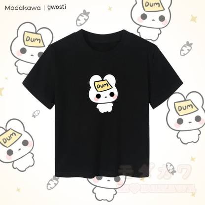 MODAKAWA X gwosti DUM Bunny Graphic Damen Cropped T-Shirt, 92 % gekämmte Baumwolle - Schwarz - XL - image 5