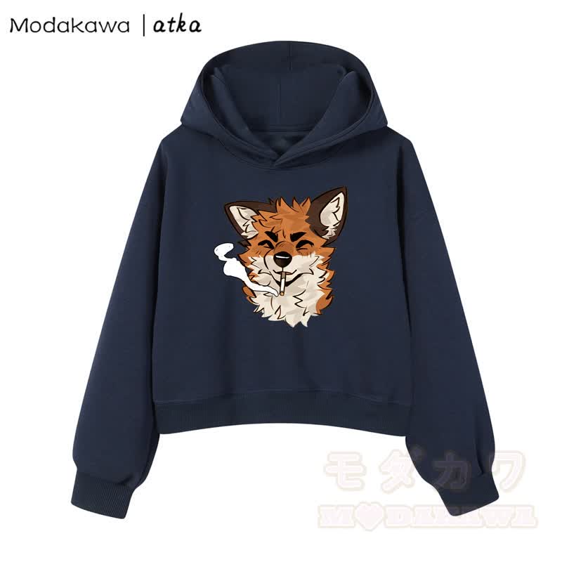 MODAKAWA X atka Cool Fox Graphic Cropped Cotton Hoodie - Marineblau - 3XL - image 10