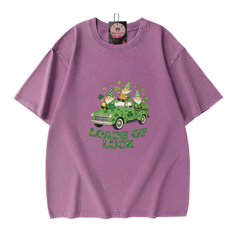 Viel Glück! Auto-St.-Pakrit-Tag-Grafik Modakawa Vintage gewaschenes T-Shirt aus 100 % Baumwolle - Purple - 5XL - image 6