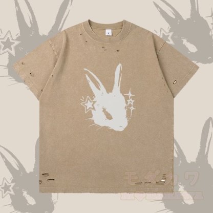 Star Bunny Graphic Modakawa Ripped T-Shirt - Braun - 2XL - image 3