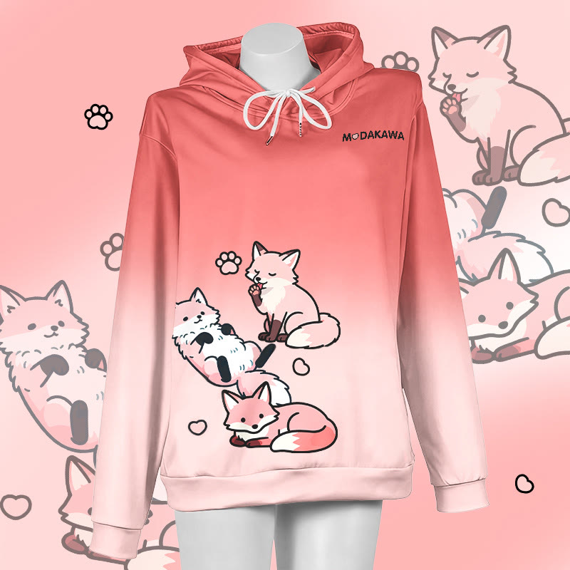 MODAKAWA Gradient Lazy Fox Graphic Pullover Hoodie - Red - 6XL - image 4