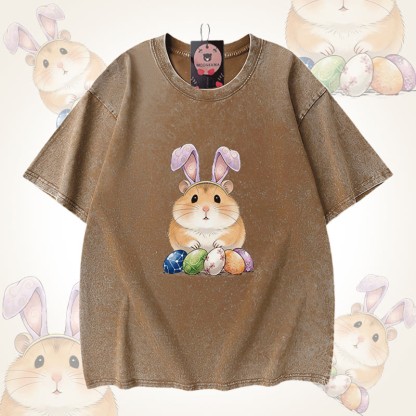 Modakawa Unisex Vintage Washed T-Shirt mit Osterei-Hamster-Motiv - Brown - 5XL - image 4