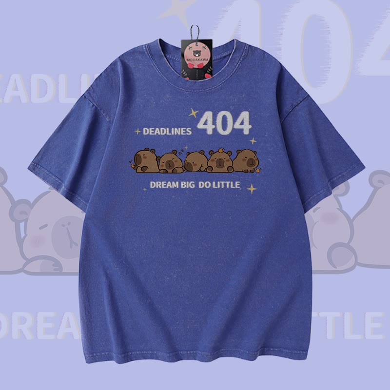 DEADLINES 404 Capybara Graphic Modakawa Vintage Washed 100% Cotton T-Shirt - Blue - 5XL - image 3