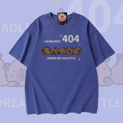 DEADLINES 404 Capybara Graphic Modakawa Vintage Washed 100% Cotton T-Shirt - Blue - 5XL - image 3