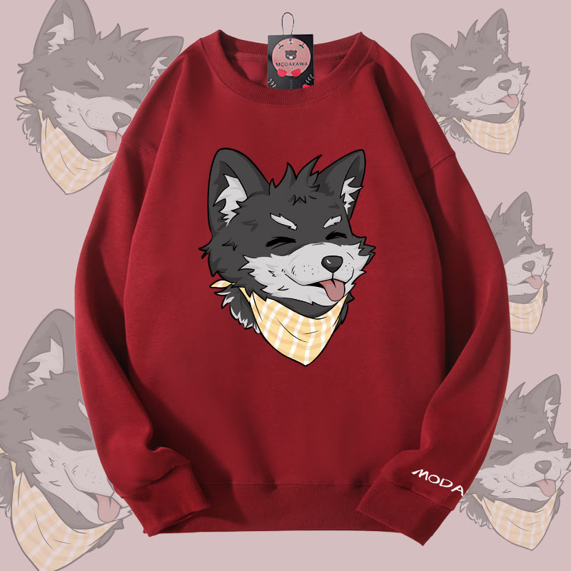 MODAKAWA Unisex-Sweatshirt mit Koda-Grafik und herausgestreckter Zunge - Wine Red - 5XL - image 4