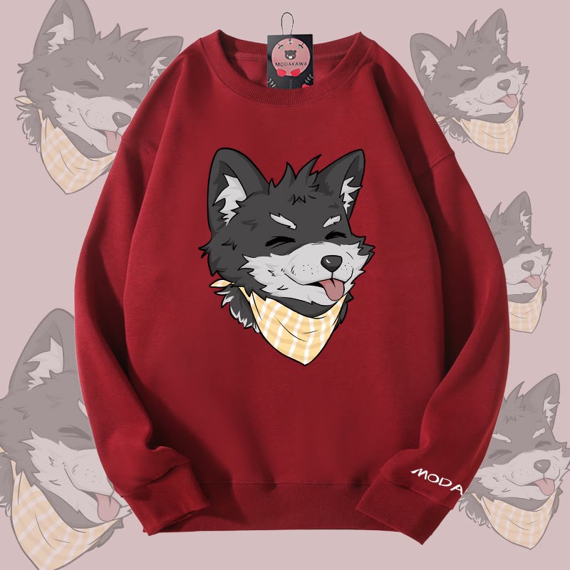 MODAKAWA Unisex-Sweatshirt mit Koda-Grafik und herausgestreckter Zunge - Wine Red - 5XL - image 4