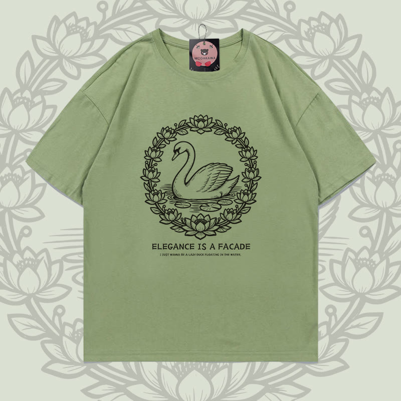 Elegantes Modakawa T-Shirt mit Schwanenmotiv aus 100 % Baumwolle - Light Green - 5XL - image 4
