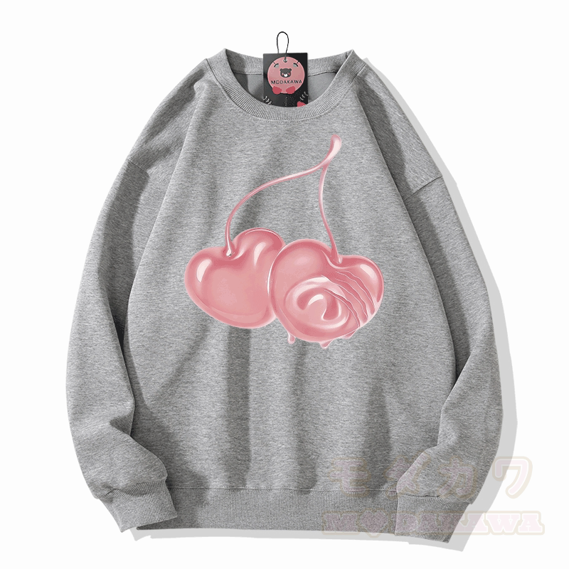 Modakawa Sweatshirt mit Kirschmotiv - Grau - 5XL - image 3