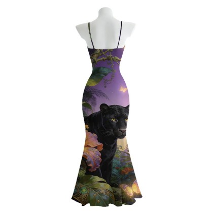 Panther-Grafik-Maxikleid mit Spaghettiträgern im Meerjungfrauenstil - image 3