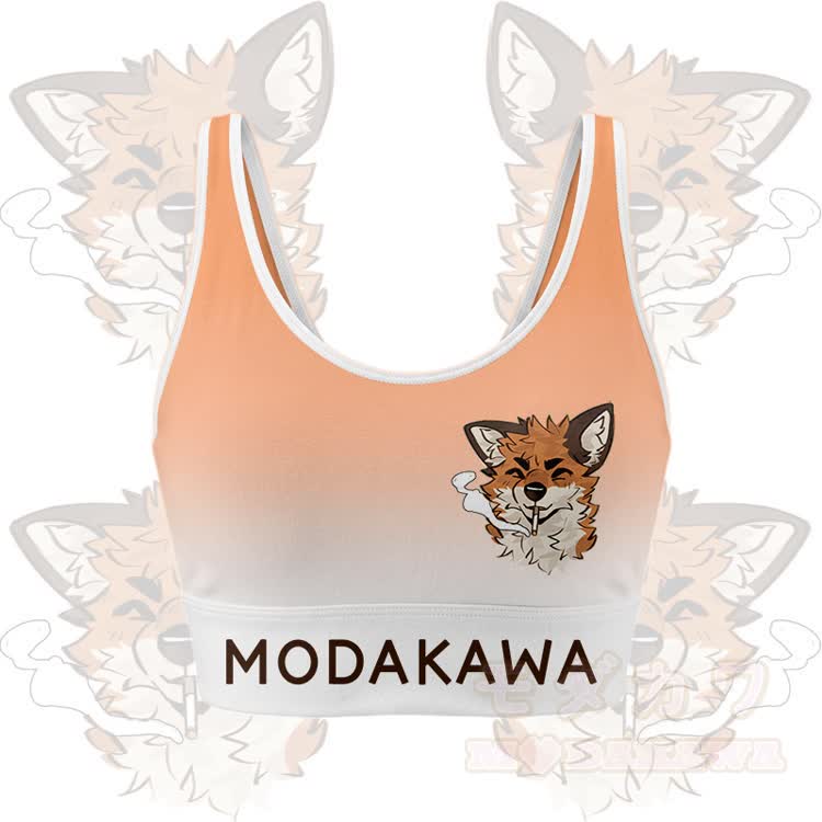 MODAKAWA X atka Smoking Fox Graphic Crop Tank Tank Sport Top Shorts Bikini Matching Outfit - Orange Top - 5XL - image 5