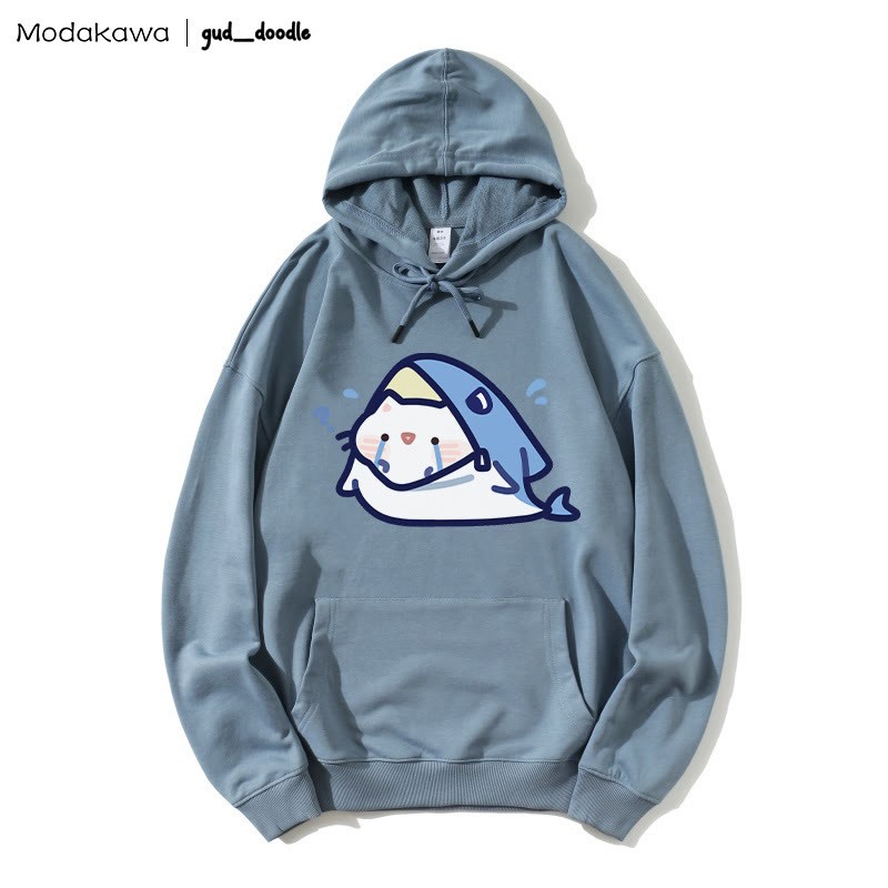 MODAKAWA X gud_doodle Lockerer Hoodie mit Kitty-Hai-Print - Slate Blue - 5XL - image 6