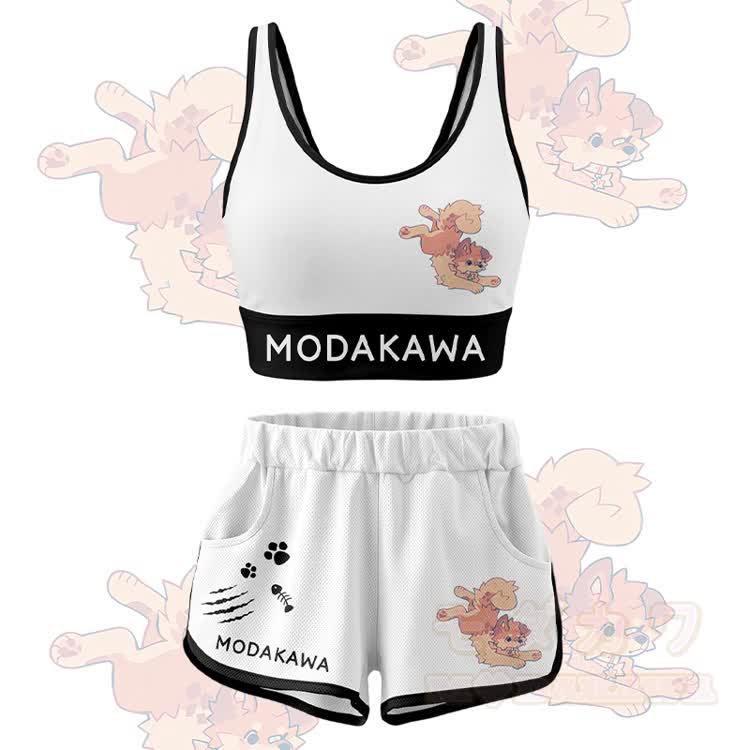 MODAKAWA X popipeko Niedliches Welpen-Grafik-Crop-Tanktop, Sporttop, Shorts, Bikini-Set - Weißes Set - 5XL - image 15