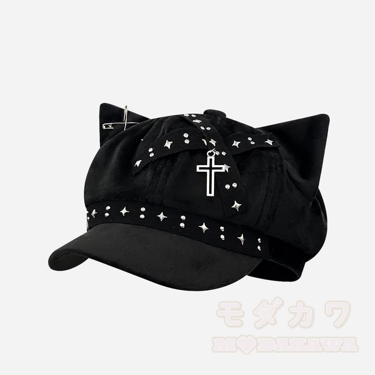 Schwarze Katzenohren-Gothic- Y2K -Baskenmütze - L - M(56-58cm) - image 13