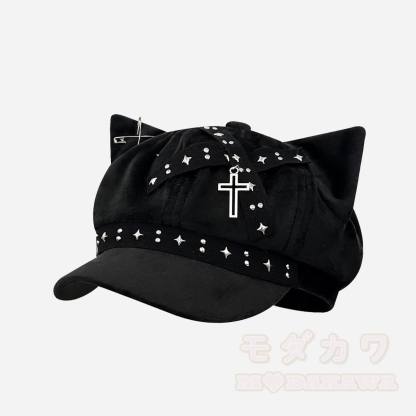 Schwarze Katzenohren-Gothic- Y2K -Baskenmütze - L - M(56-58cm) - image 13