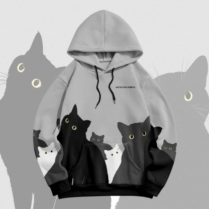 MODAKAWA Pullover-Hoodie mit Farben -Katzenmotiv und Allover-Print - Grey - 8XL - image 4
