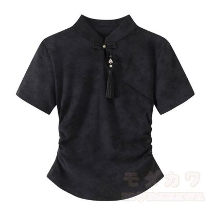 Women's Chinese Knot Tassel Top and Layered Wide Leg Pants - Black Top【Single】 - XL - image 6