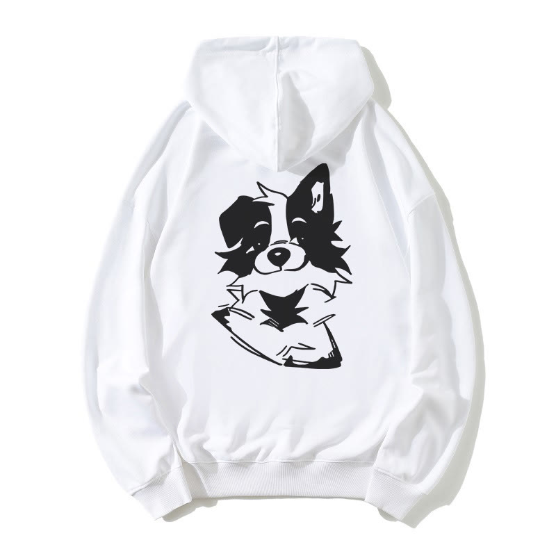 Lockerer Hoodie mit flauschigem Welpen-Print - White - 5XL - image 4