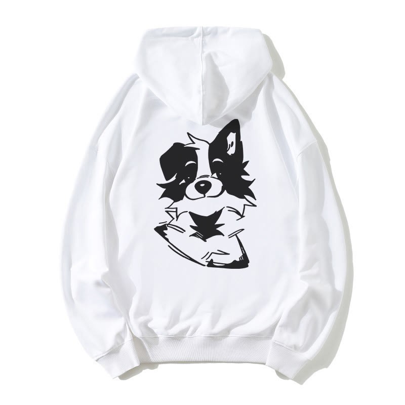 Lockerer Hoodie mit flauschigem Welpen-Print - White - 5XL - image 4