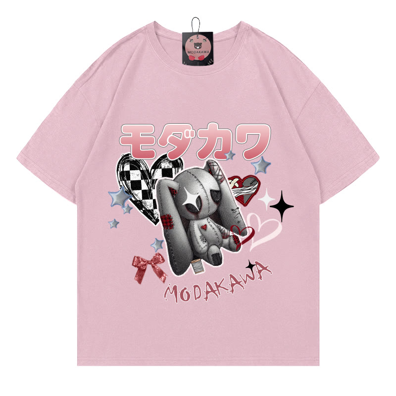 Modakawa T-Shirt mit Hasenherz-Buchstabenprint, 100 % Baumwolle - Pink - 5XL - image 5