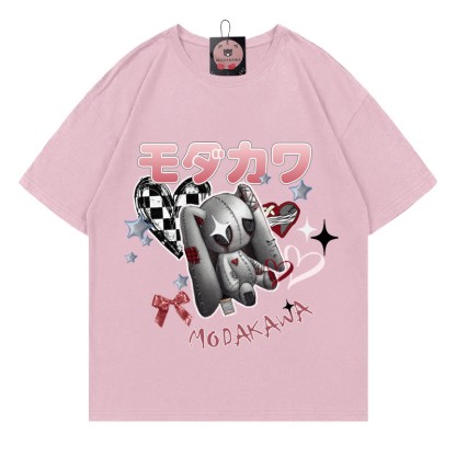 Modakawa T-Shirt mit Hasenherz-Buchstabenprint, 100 % Baumwolle - Pink - 5XL - image 5