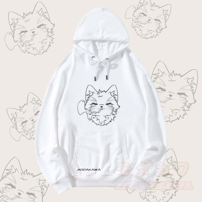 MODAKAWA Smoking Kitty Grafik Streetwear Pullover Hoodie - Weiß - 5XL - image 4