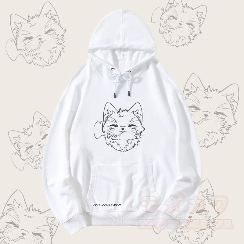 MODAKAWA Smoking Kitty Grafik Streetwear Pullover Hoodie - Weiß - 5XL - image 4