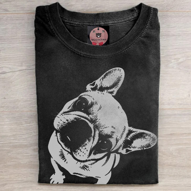 MODAKAWA Bulldog Graphic Unisex Vintage Washed T-Shirt - Black - 5XL - image 2