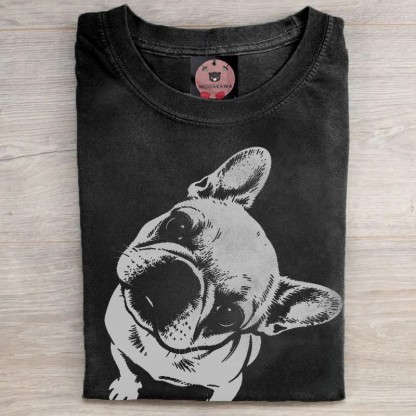 MODAKAWA Bulldog Graphic Unisex Vintage Washed T-Shirt - Black - 5XL - image 2