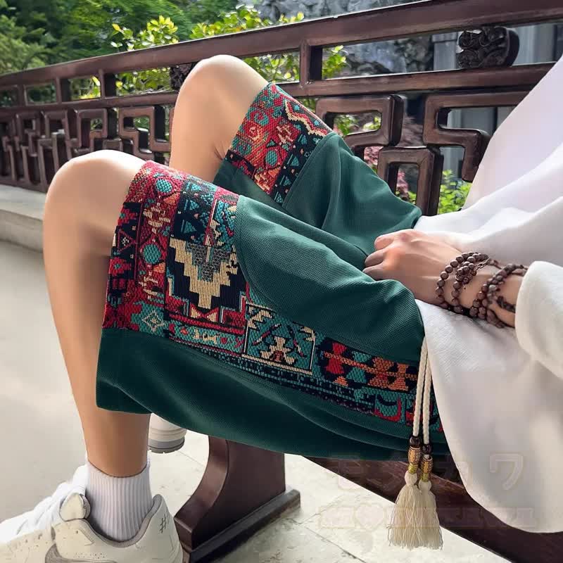 Lässige Shorts im Ethno-Stil, atmungsaktiv, locker geschnitten, mit Kordelzug - image 7