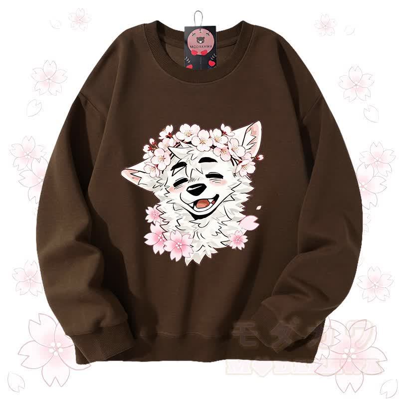 MODAKAWA X atka Sakura Wolf Graphic Unisex Sweatshirt - Braun - 3XL - image 12