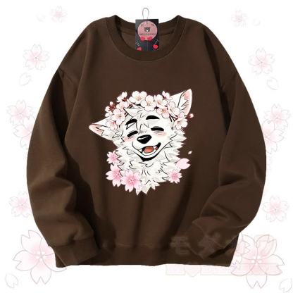 MODAKAWA X atka Sakura Wolf Graphic Unisex Sweatshirt - Braun - 3XL - image 12