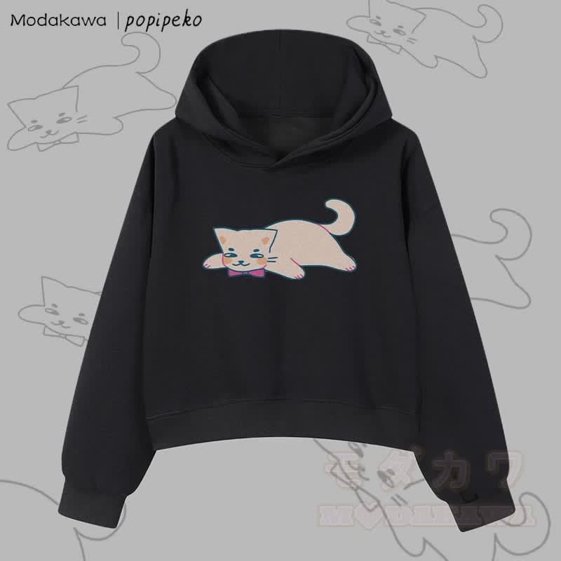 MODAKAWA X popipeko Lazy Cat Graphic Cropped Cotton Hoodie - Schwarz - 3XL - image 5