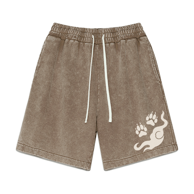 Streetwear-Shorts mit Paw Flame-Grafik im Vintage-Look - Braun - 3XL - image 4