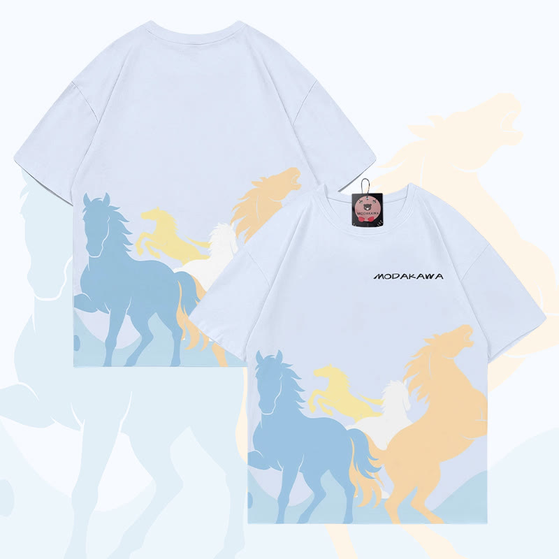 MODAKAWA T-Shirt mit Allover-Print eines galoppierenden Pferdes - White A - 5XL - image 3