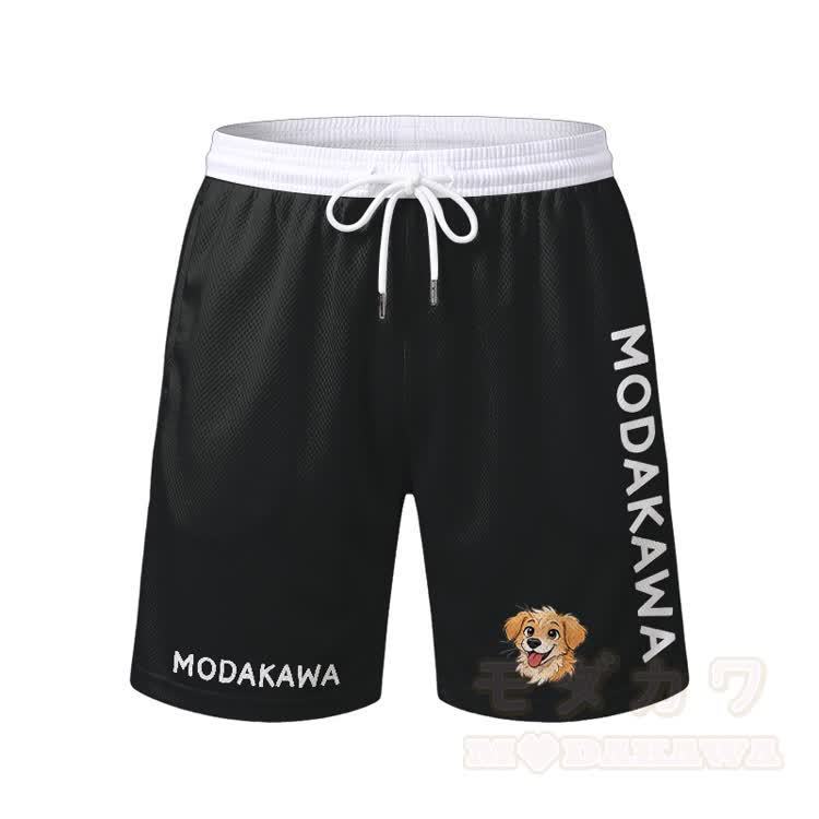 Herren-Sport-T-Shirt mit Welpenmotiv, Shorts mit Kordelzug, passendes Outfit von Modakawa - Schwarze Shorts - 5XL - image 7