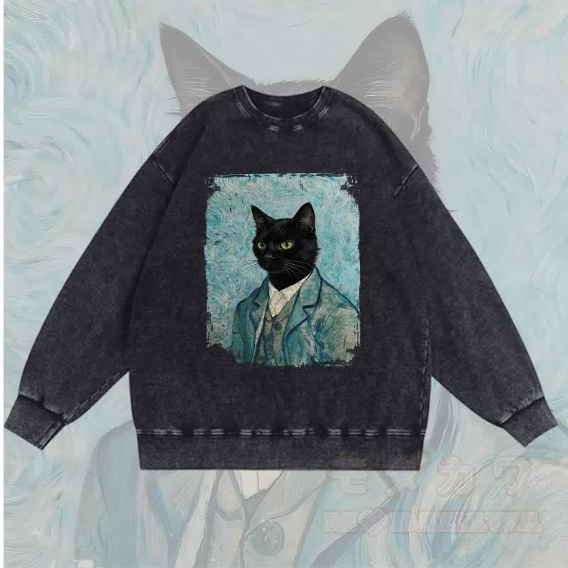 MODAKAWA Gentleman Unisex-Sweatshirt mit schwarzer Katzengrafik im Vintage-Stil - Schwarz - 3XL - image 4