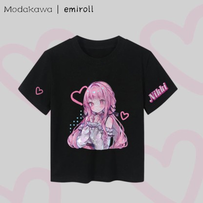 MODAKAWA X emiroll Nikki Heart Graphic Damen Cropped T-Shirt, 92 % gekämmte Baumwolle - Black - XL - image 5